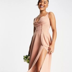 ASOS DESIGN button detail midi prom dress in camel ***never worn***